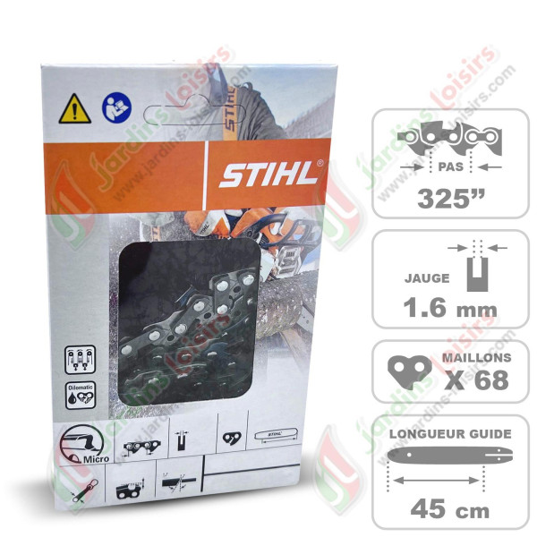 Guide de tronçonneuse Stihl longueur 45 cm au pas 3/8 jauge 1.6 mm